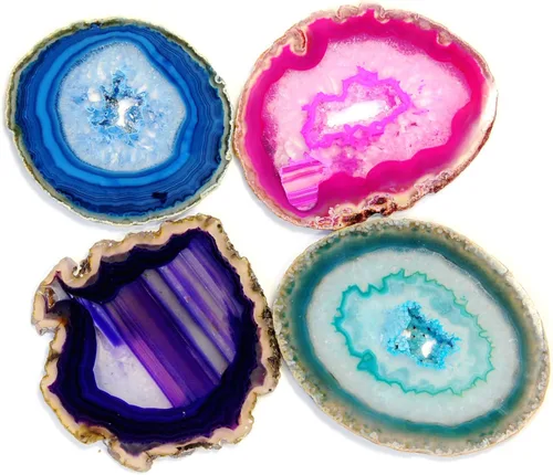 Vista 14 de Posavasos de ágata natural en rebanadas con protector de goma, juego de 4 unidades, Natural