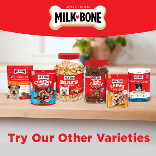 Vista 9 de Milk-Bone Mini Comfort Chews, golosinas sin piel para perros con textura masticable única y carne de vacuno real, 18 mini golosinas (paquete de 4)