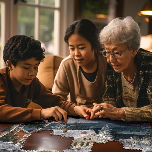 Vista 5 de White Mountain Puzzles Friends in Winter - Rompecabezas de 1000 piezas