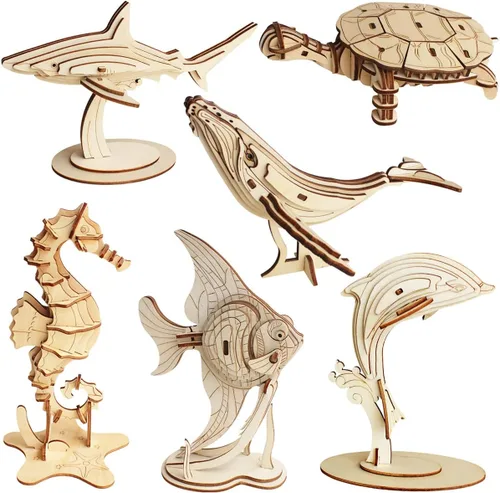 Vista 8 de Rompecabezas 3D de madera de animales salvajes - Juego de 6 piezas de animales salvajes de madera, modelos de esqueleto de montaje de madera