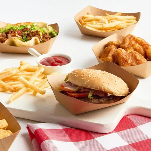 Vista 5 de ZORRITA Bandejas pequeñas de papel de 1 libra – Paquete de 100 botes desechables para alimentos, soportes de comida de papel kraft marrón