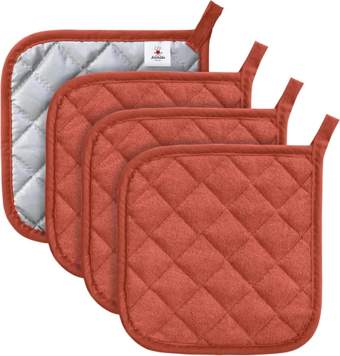 Vista 32 de Joyhalo Paquete de 4 agarraderas para ollas de cocina, agarraderas de horno de algodón con gran resistencia al calor, almohadillas térmicas