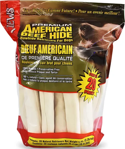 Canine Chews Huesos de cuero crudo de 10 a 11 pulgadas para perros grandes, masticables duraderos de cuero crudo para perros, rollos de retriever,