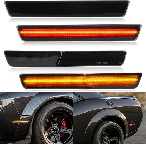 Vista 9 de R&F Auto 4 piezas de luces LED de marcador lateral compatibles con Challenger 2008-2014, lámparas de parachoques delanteras y traseras, lámparas