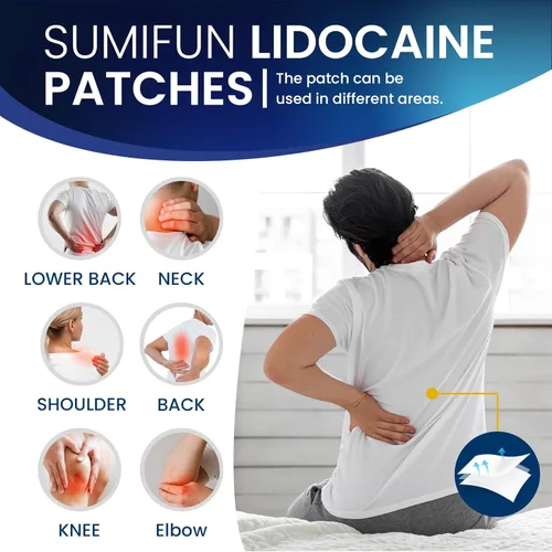 Vista 4 de Sumifun Parches de lidocaína al 4 % de máxima resistencia, 28 parches para aliviar el dolor para espalda, hombros, codos, rodillas, músculos