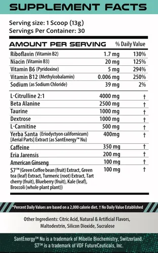 Vista 2 de A&P Formulations Raptor - Polvo de pre-entrenamiento para hombres y mujeres/bombeo, energía, rendimiento, 350 mg de cafeína/100 mg S7/400 mg