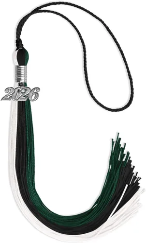 Vista 143 de Endea Graduation Borla de triple color con gota de fecha plateada (negro/dorado/granate, 2020)