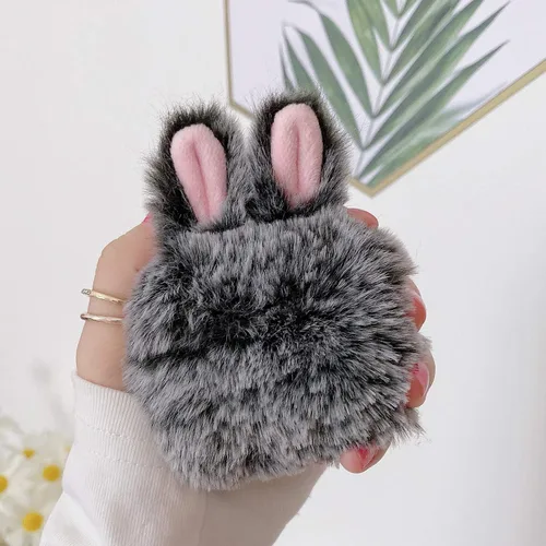 Vista 2 de Guppy Compatible con AirPods Pro 2 - Funda de conejo peludo para niñas, caricaturas 3D, lindas orejas de conejo, funda de transporte mullida