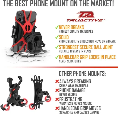 Vista 2 de TruActive Soporte Premium para Teléfono de Bicicleta Soporte Universal para Teléfono Celular para Teléfonos de 4"-7" Incluye 6 Bandas