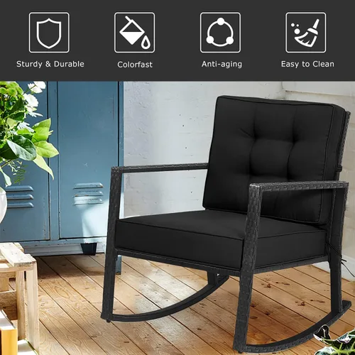 Vista 8 de Tangkula Mecedora de Mimbre, Silla Mecedora Deslizante de Ratán para Exteriores con Marco de Acero Resistente, Asiento de Muebles de Mimbre