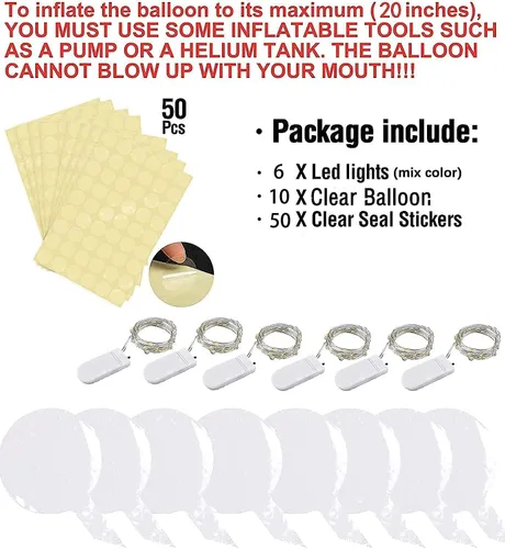Vista 2 de Globos LED blancos cálidos de 6 unidades, globos transparentes iluminados, globos Bobo con luces en cadena para fiesta, cumpleaños, aniversario