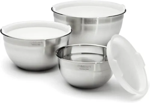 Vista 8 de Cuisinart CTG-00-SMB tazones para mezclar de acero inoxidable con tapas, juego de 3, rojo