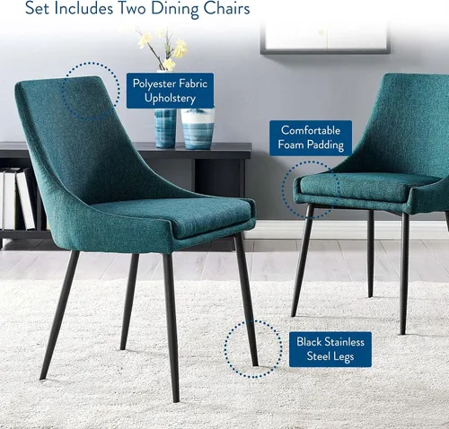 Vista 26 de Modway Viscount - Juego de 2 sillas de comedor tapizadas de tela, color blanco y negro