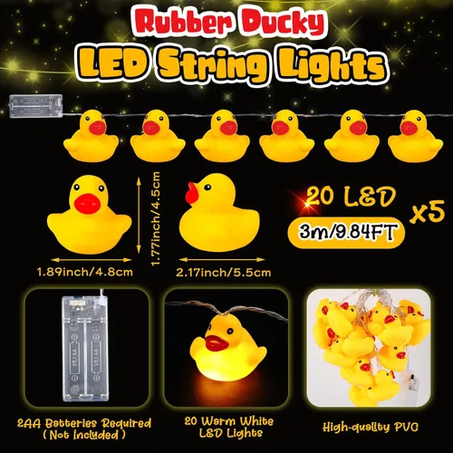 Vista 12 de Deekin 1 tira de luces de goma con forma de pato (20 LED cada una), decoración de crucero de pato, funciona con pilas, luces decorativas