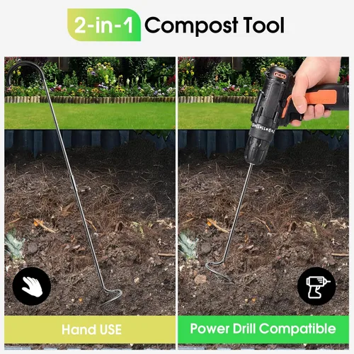 Vista 3 de Herramienta Aireadora de Compost, Girador de Compost en Espiral Resistente con Mango Ergonómico, Herramienta de Aireación Manual de Suelo