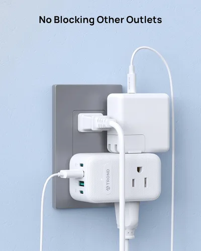 Vista 5 de TROND Adaptador de salida de 2 clavijas a 3 clavijas con enchufe giratorio de 360°, 3 divisores de alimentación de CA con 2 USB C PD20W, adaptador