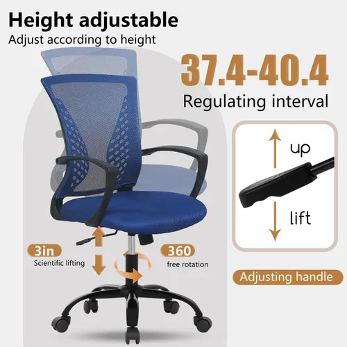 Vista 6 de PayLessHere Silla de oficina, silla de escritorio, silla de computadora, silla ergonómica, malla ejecutiva ajustable, respaldo medio con ruedas Azul