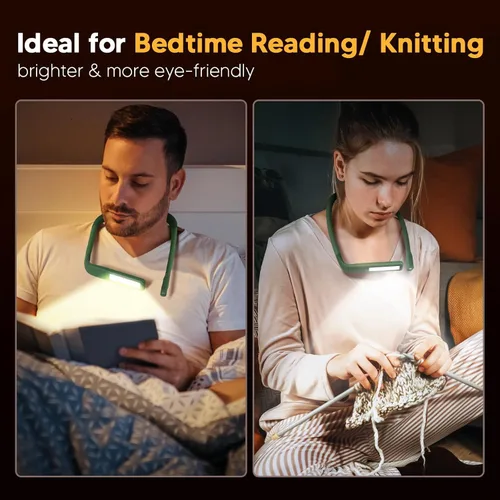 Vista 3 de Luz de lectura para el cuello, luz de libro para leer en la cama, lámpara de lectura ancha amigable con los ojos, brazos flexibles y 2 luces Rosa
