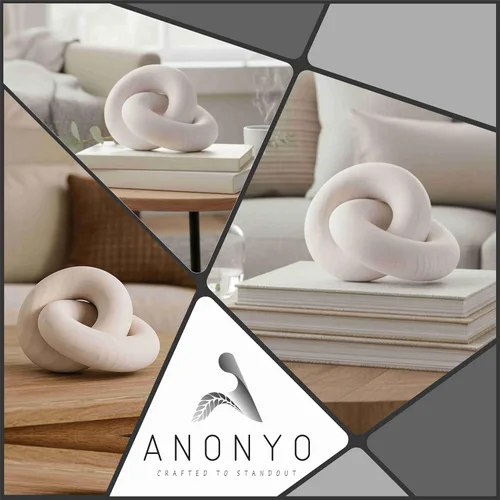 Vista 4 de Objeto decorativo de madera bohemia con 2 eslabones para mesa auxiliar y estante, acabado mate, escultura de nudo de madera de pino, decoración