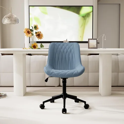 Vista 55 de YOUNIKE Silla de escritorio de oficina en casa con ruedas, silla de tocador sin brazos con respaldo, cómoda y moderna silla tapizada de cuero