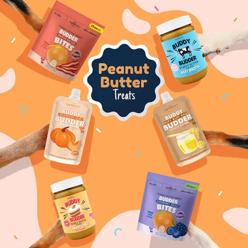 Vista 5 de Pumpkin Pup Buddy Budder, mantequilla de maní para perro 100% natural, golosinas saludables de mantequilla de maní para perros, fabricadas