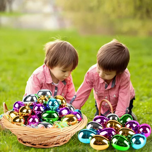 Vista 3 de CPPSLEE 36 huevos de Pascua de plástico, rellenos de cesta de Pascua para niños pequeños, niños, niñas, adolescentes, huevos de Pascua de oro