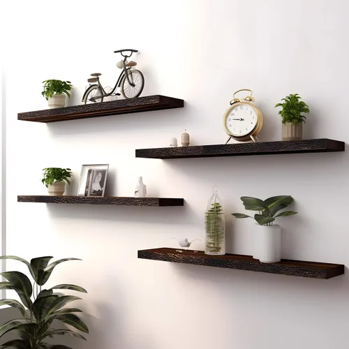Vista 4 de Estantes flotantes de madera para decoración de pared, estantes de pared rústicos para dormitorio, baño, cocina, sala de estar, juego de 4