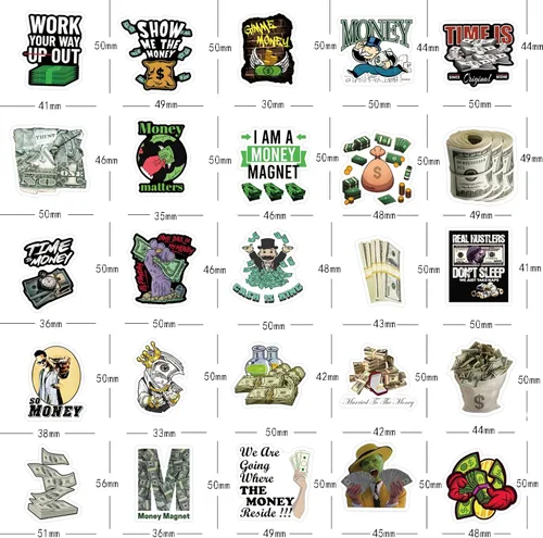 Vista 3 de Paquete de 63 calcomanías de dinero, calcomanías impermeables de vinilo de graffiti de moda para botella de agua, laptop, teléfono, patineta, álbum