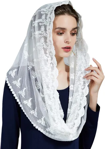 Capilla católica Mantilla velo de iglesia con encaje para la cabeza de Pascua latina color blanco y negro