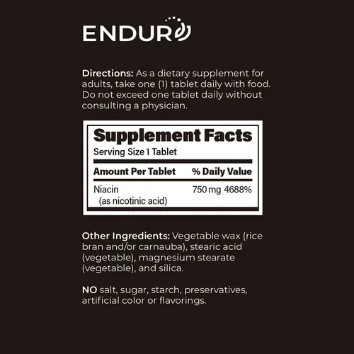 Vista 6 de ENDUR-ACIN - Niacina B3 - ER (liberación prolongada) 750 mg - Ácido nicotínico - Suplemento saludable para el equilibrio del corazón y el colesterol