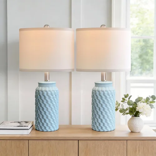 Vista 14 de USumkky - Juego de 2 lámparas de mesita de noche de cerámica moderna dorada de 20.5" para decoración de dormitorio, lámpara de mesa de estilo granja