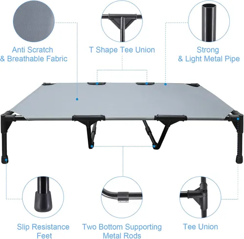 Vista 2 de Cama elevada para perros para exteriores, cama elevada para mascotas con patas antideslizantes, marco estable y malla reciclable de apoyo duradera