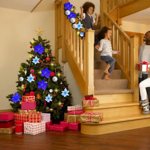 Vista 4 de Guirnalda de Navidad – 8.8 pies, de ratán, flores artificiales y vid artificial de Navidad, para interior y exterior, puerta de jardín, decoración