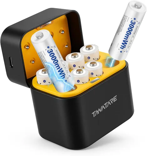 Vista 8 de Tanatare Baterías recargables AA, baterías recargables AA de litio de 2500 mWh con cargador de 8 AA+4 ranuras, doble batería de 2000 ciclos, salida