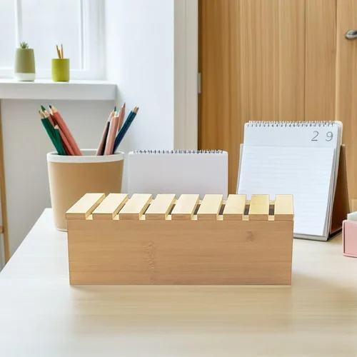 Vista 4 de Ciieeo Wooden Cable Storage Box with Charging Cord Organizer, Desktop Wire Management Box 39x12.5x14cm for Office and Home Desk Phone Stand and