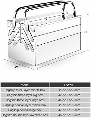 Vista 2 de ZCMEB - Juego de cajas de herramientas de acero inoxidable caja de almacenamiento plegable de tres capas caja de almacenamiento portátil de hierro