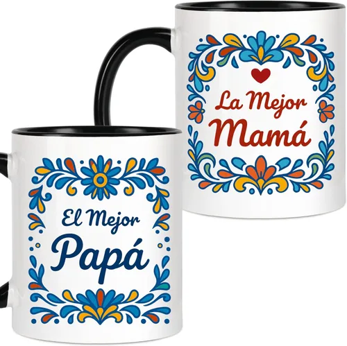 Breezy Valley Tazas de café españolas para mamá y papá, juego de tazas de La Mejor Mamá y El Mejor Papá, regalos para padres de niños, regalo del