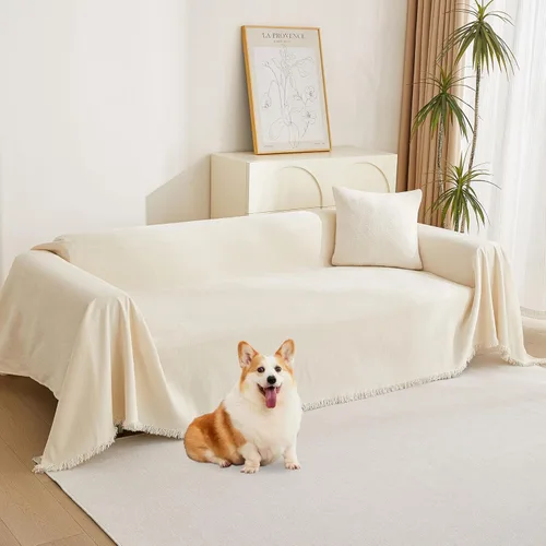 Vista 21 de MYSKY HOME Funda para Sofá de 3 Cojines con Borla, Fundas de Sofá de Chenille Fundas para Sofá, Fundas para Seccional en Forma de L Protector