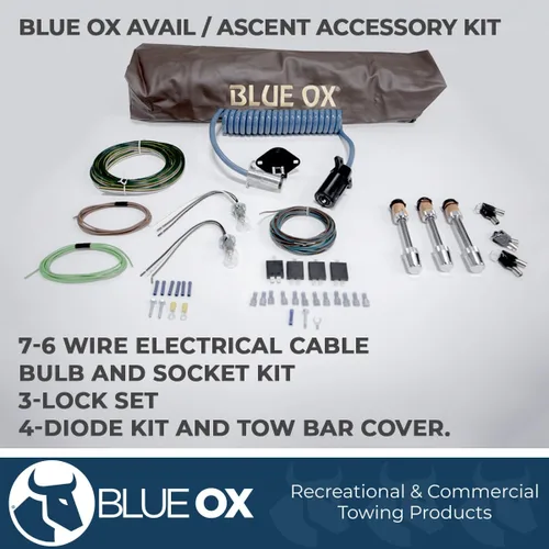 Vista 2 de Blue Ox BX88308 Avail & Ascent Kit de accesorios de barra de remolque Contiene cable eléctrico de 7 a 6 cables Kit de bombilla y enchufe Juego