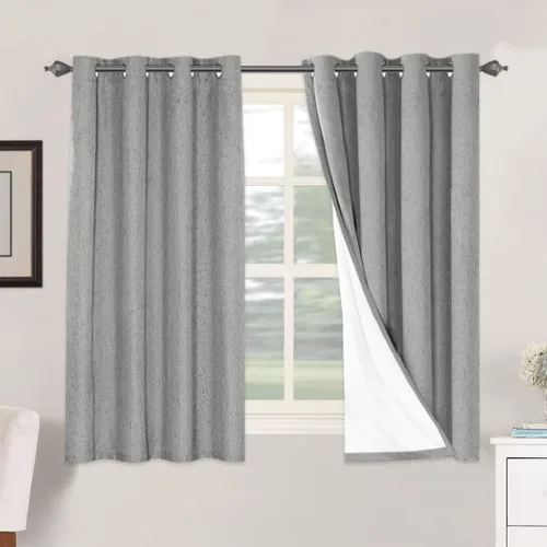 Vista 119 de H.VERSAILTEX Cortinas 100% opacas con aislamiento térmico, texturizadas, de lino, con bloqueo completo de calor y luz, para sala de estar y Negro