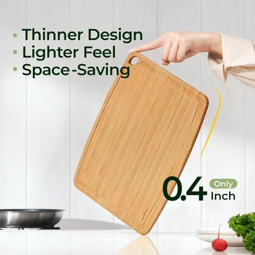 Vista 3 de Keechee Tablas de cortar de bambú aptas para lavavajillas, tabla de cortar de madera duradera y ligera para cocina ocupada, fácil almacenamiento