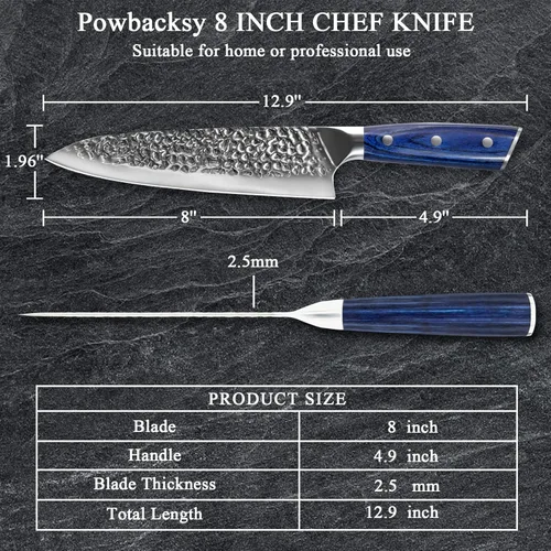Vista 6 de Cuchillo de chef, cuchillo de cocina profesional de 8 pulgadas, cuchillo afilado de acero inoxidable de alto carbono, cuchillos de chef súper