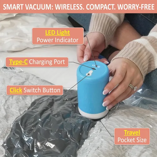 Vista 5 de Cozy Essential Bolsas de almacenamiento al vacío de viaje con bomba USB recargable inalámbrica para equipaje, maleta, tamaño de mano, bolsas