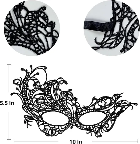 Vista 3 de Poncho de Halloween para mujer, disfraz de esqueleto, poncho de encaje para mujer con máscara de encaje negro, 57 x 57 pulgadas