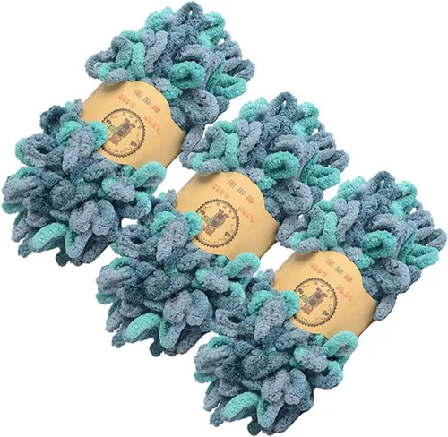 Vista 14 de Hilo grueso de chenilla con lazo para los dedos para tejer a mano (marfil, coral y café)