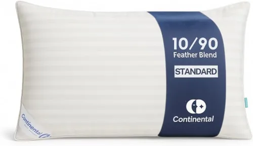 Continental Bedding Almohadas de hotel de lujo con funda de algodón 100% 10/90 plumón de ganso y relleno de plumas, estándar, color blanco