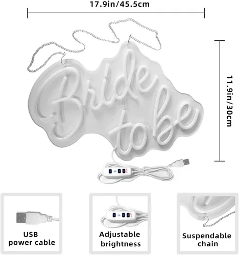 Vista 3 de Letrero de pared LED con texto en inglés "Bride to be Letras" para Navidad, despedida de soltera, regalos de compromiso, letrero de neón