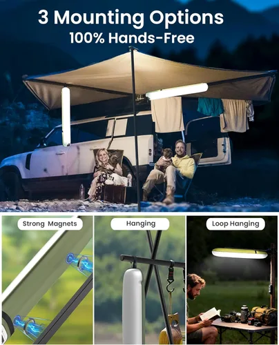 Vista 4 de Luces solares para campamento recargables, 4 modos de iluminación, lámpara inflable impermeable IP66 para senderismo, mochileros, supervivencia