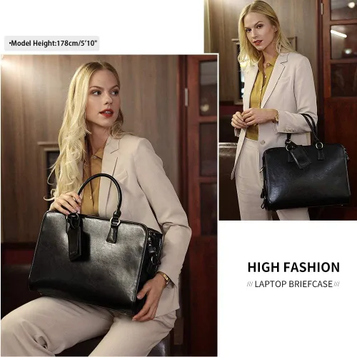 Vista 2 de Kattee Maletín de cuero genuino para mujer, bolsa de computadora portátil de gran capacidad con etiqueta de equipaje