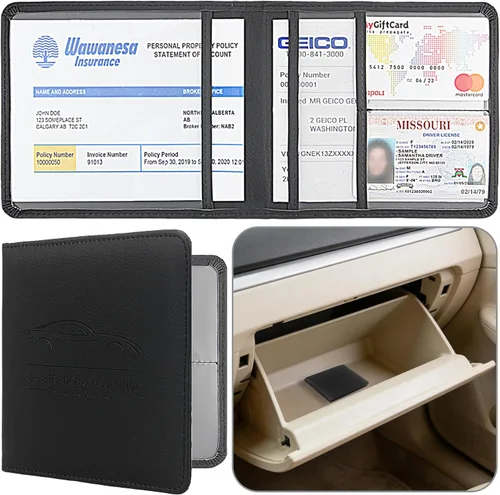 Soporte para registro y seguro de automóvil, de piel sintética, organizador de guanteras de vehículo de alta calidad, para licencia de conducir,